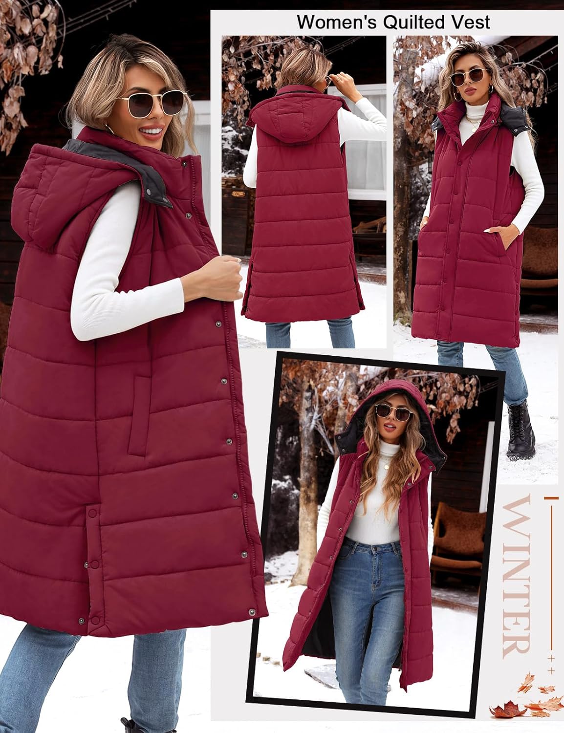 Yusongirl Long Puffer Vest Women Quilted Down Jackets Sleeveless Puffy Vest Zip Up Winter Coats Fall Outerwear - Image 2