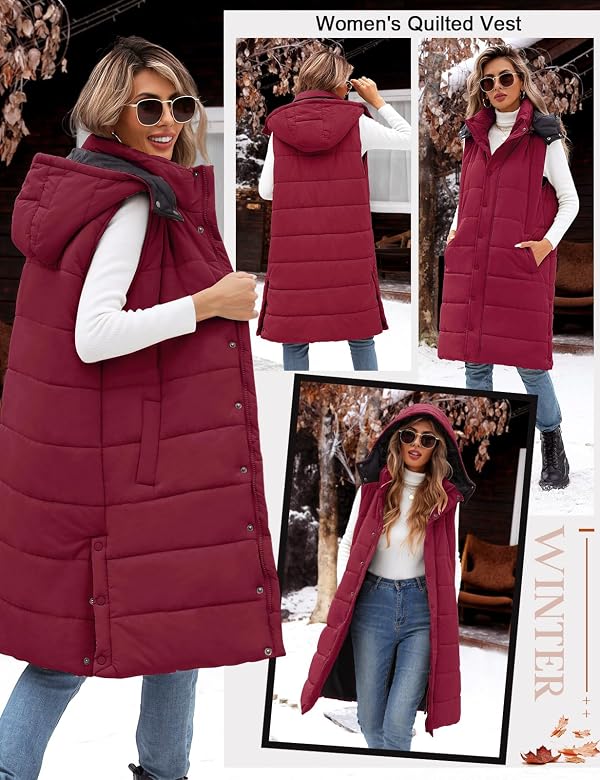 UMIPUBO Women's Long Puffer Vest Sleeveless Jacket Warm Gilet(Wine Red,M) by UMIPUBO - Used condition - Image 8