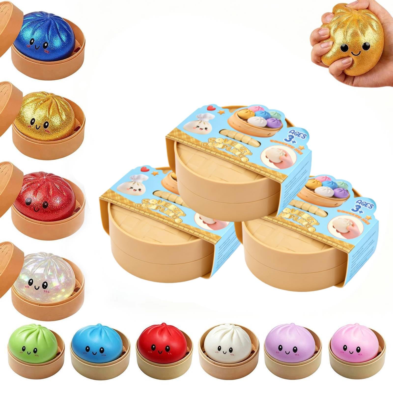 Random Dumpling Squishy Box, Glitter Dumpling Squishy, 10 Colors Surprise Dumplings Squish Toys Stress Ball (Random-3pcs) — image 1