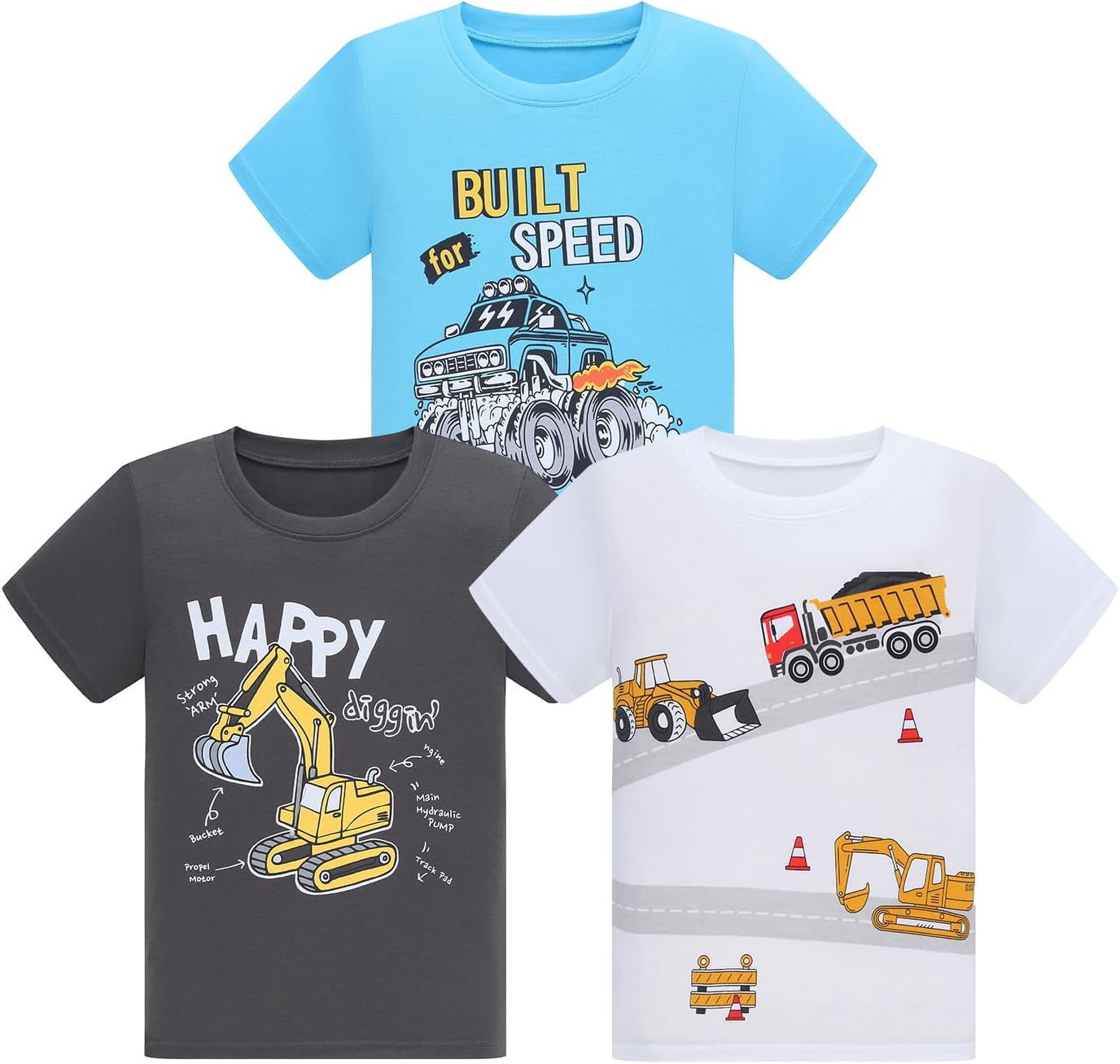 Demifill Toddler Boys 3 Pack Short Sleeve Boys Short T-Shirts Crew Neck T-Shirt Size 2-10Years