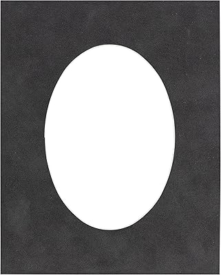 9x12 Mat Bevel Cut for 7x10 Photos - Precut Dark Grey Suede Oval Shaped Photo Mat Board Opening - Acid Free Matte to Protect Your Pictures - Bevel Cut for Family Photos, Pack of 1 Matboard