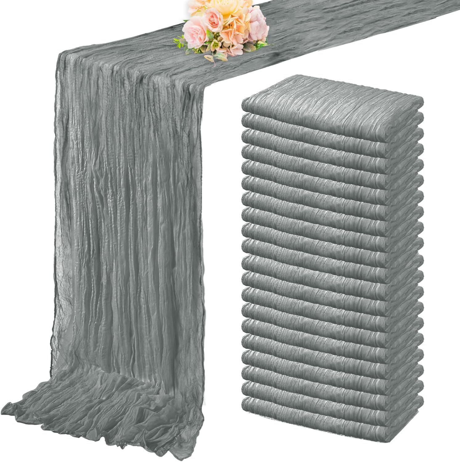 20 Pack Gray 10FT Cheesecloth Table Runner Rustic Gauze Fabric Cheese Cloth Table Runner for Wedding Bridal Baby Shower Table Decor 20 x 120 Inch Long Boho Sheer Birthday Party Table Decorations