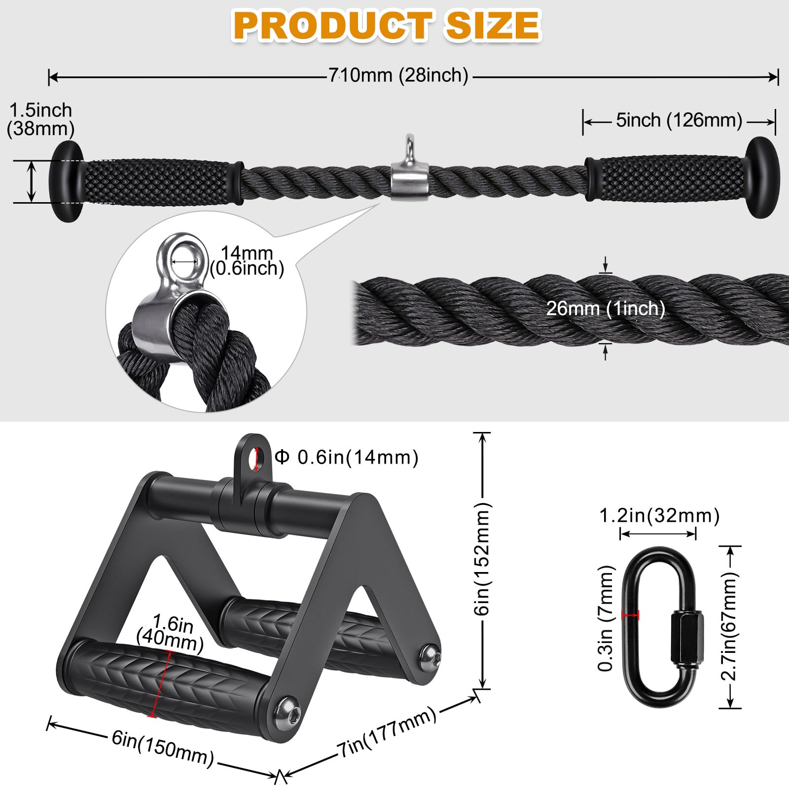 Kipika Tricep Pull Down Attachment, Cable Machine Accessories for Home Gym, Cable Machine Attachments Pulley System Gym, LAT Pull Down Attachment Weight Fitness