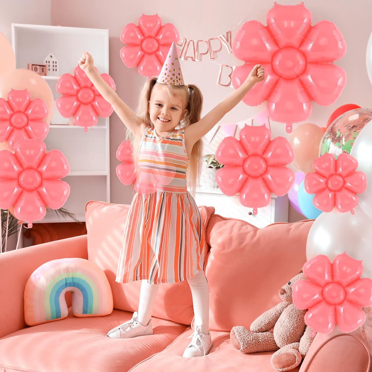 12 Pcs Pink Daisy Balloons,Daisy Birthday Party Decoration,Daisy Foil Balloons Flower Balloons for Girls Daisy Themed Party Baby Shower Wedding Groovy Boho Supplies image 4