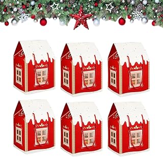 WJVV Christmas Wonderland Cottage Gift Box, 3D Pop Up Christmas House Gift Boxes, Reusable Christma House Packaging for Candies with Lid for Home Presents Candies Container (Red, 6PCS)