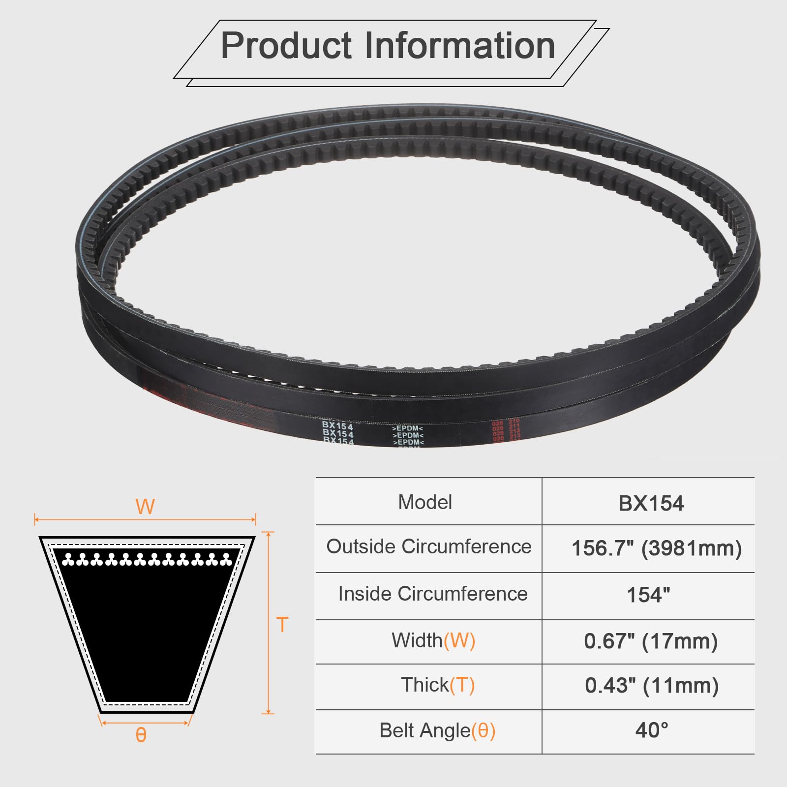 QUARKZMAN BX154 Cinghia A Denti Grezzi In Gomma EPDM A Sezione V 0.67" Larghezza x 154" Circonferenza Interna