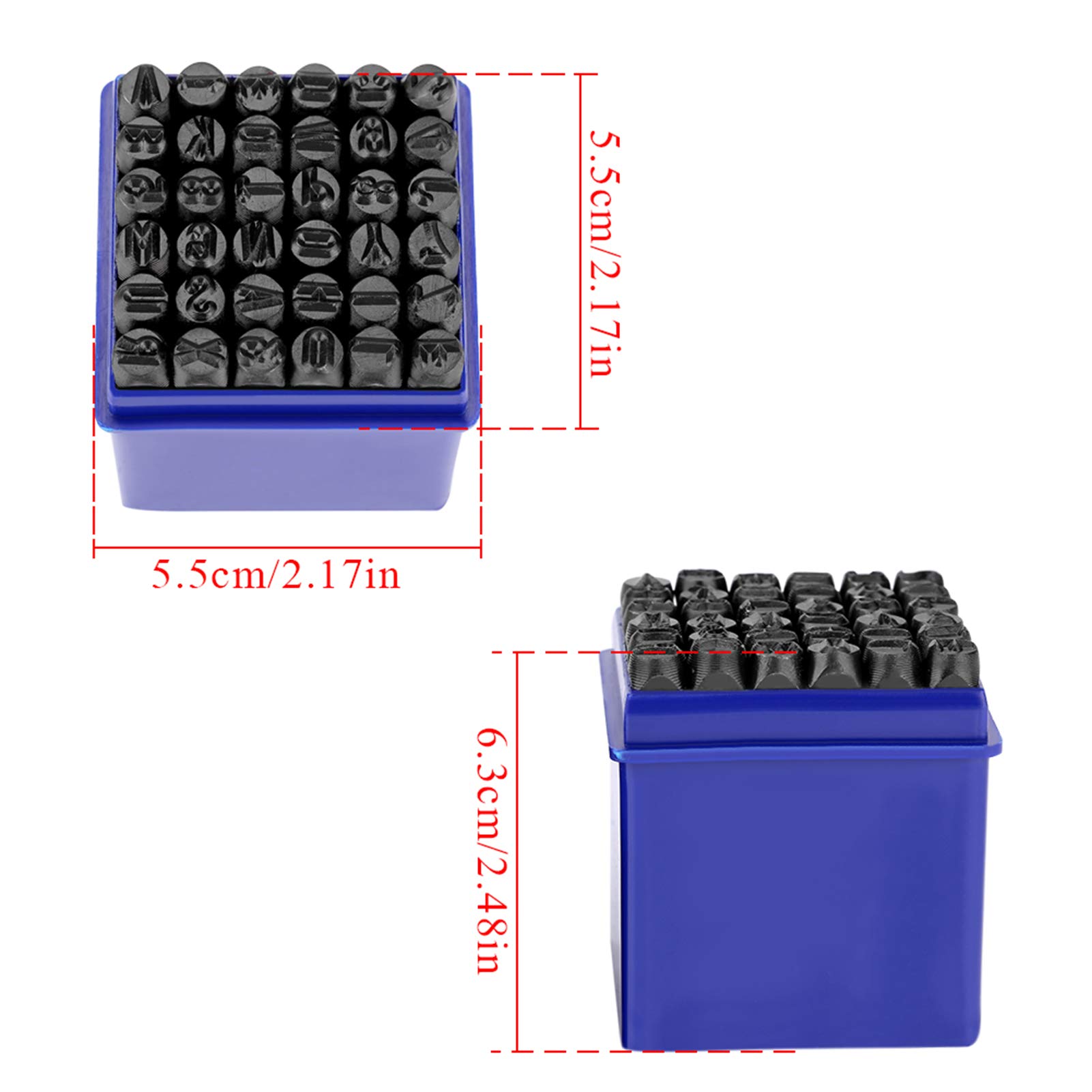 Poinçons à Frapper de Lettres et chiffres, Timbres de lettres de l'alphabet, poinçon de numéro en acier au carbone 36pcs 6mm, pour l'impression de marquage en métal bois cuir avec étui de rangement