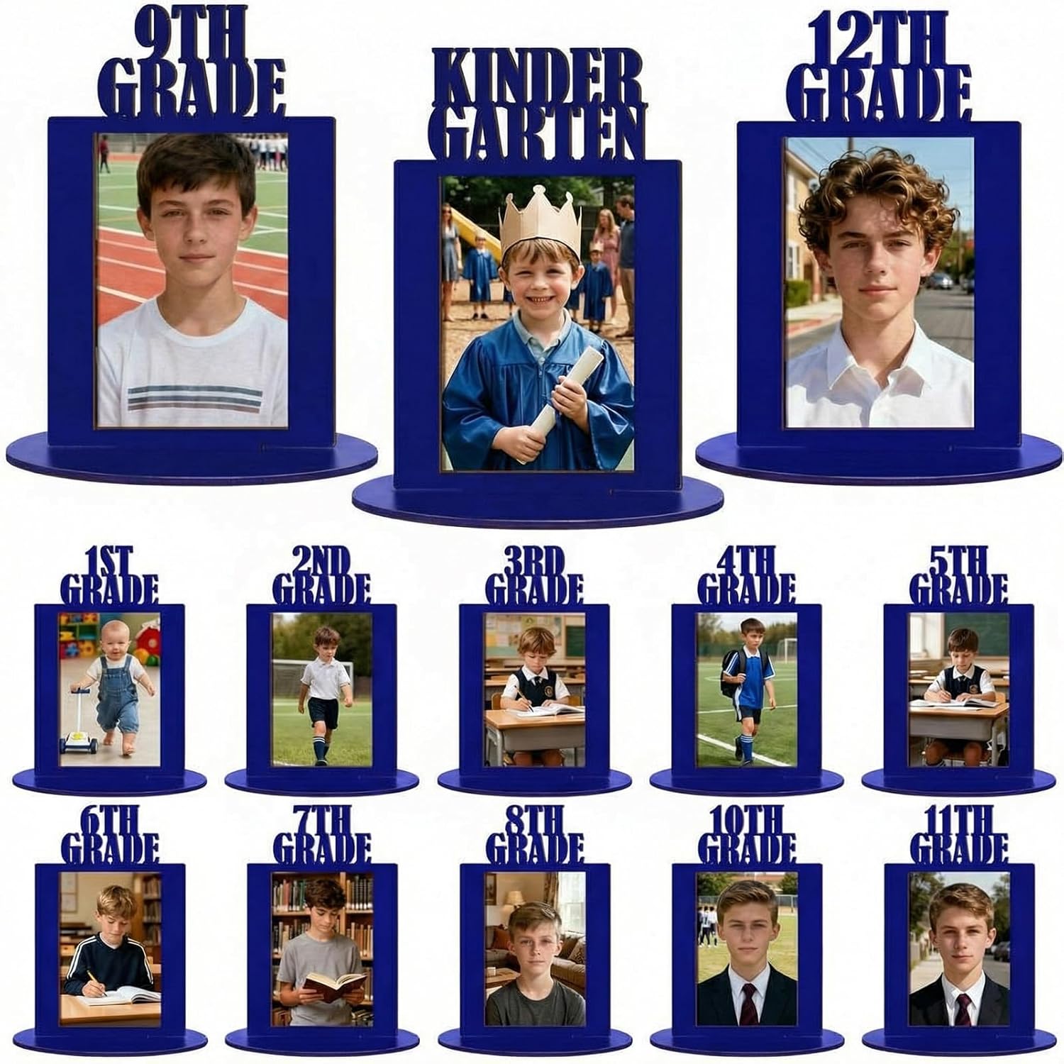 AceOrbit 13 Pcs K-12 Picture Frame 2026 Graduation Table Centerpieces 5.5 x 8.75 Inch Wood Grad Photo Display Frame for Graduation Party Supplies(Blue)
