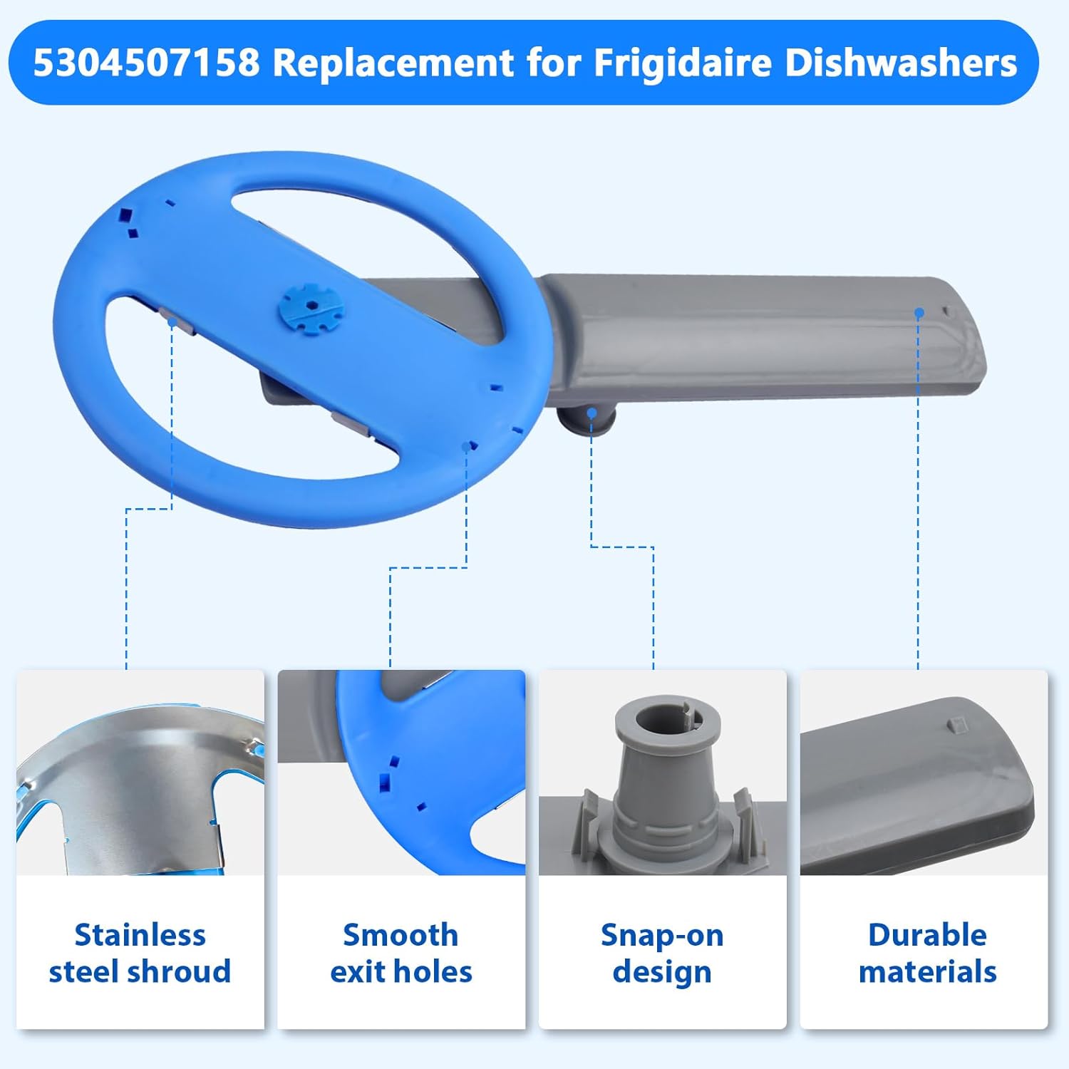 Showingo 5304507158 Dishwasher Lower Spray Arm Assembly Replacement for Frigidaire with 5304518968 Spray Arm Support & 5304506518 Drain Trap Filter, Replaces AP6036393 154821902 154821903 5304498139