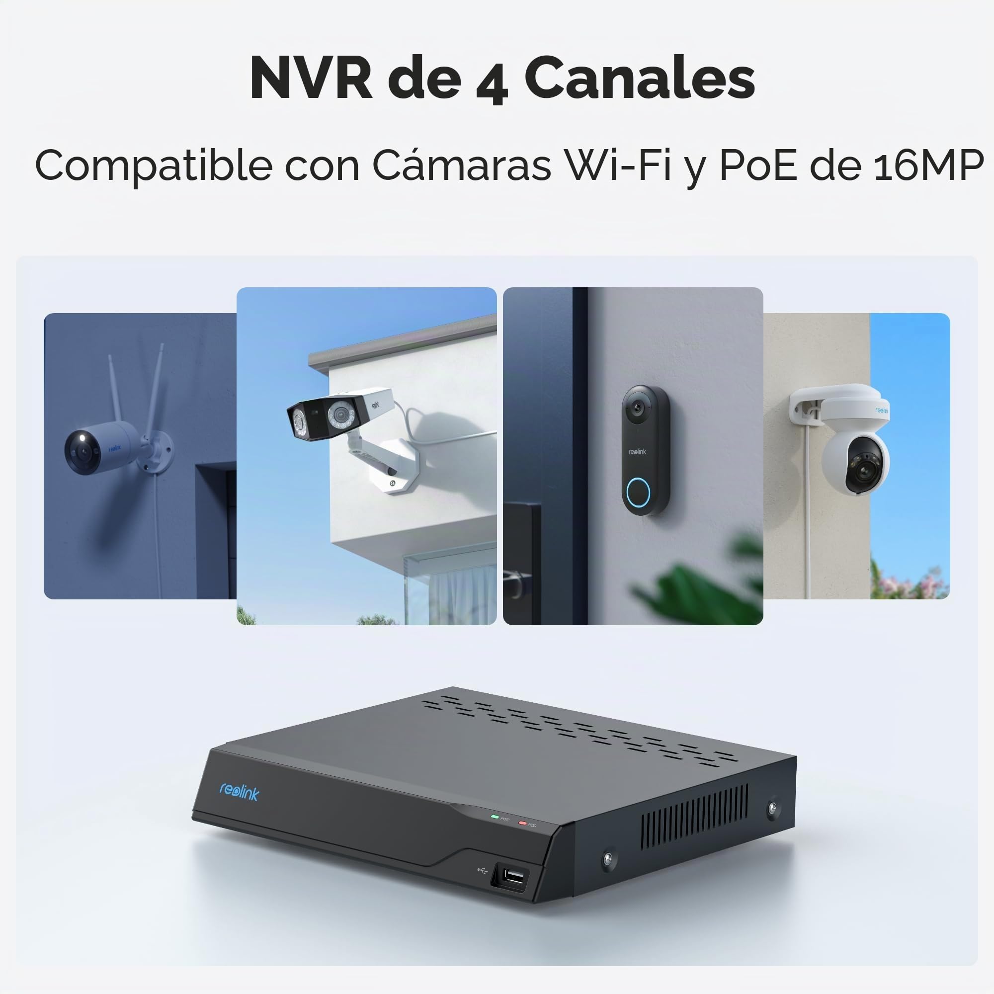 Reolink NVS4 - Grabadora de Video de Almacenamiento de Red PoE de 4 Canales de 16 MP y 6 TB