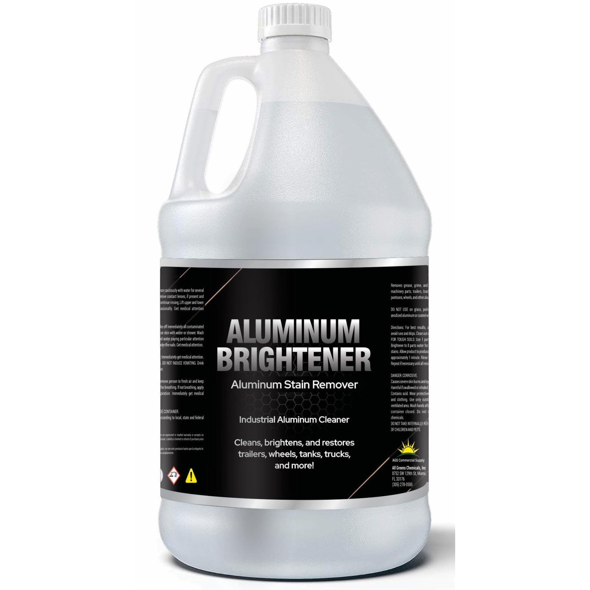 AGS Commercial Aluminum Brightener Acid (1 Gal), Aluminum Cleaner Wheel/Boat/Metal Roof, Absolute Acid Cleaner Chemicals Bling Shiner, Superior Products Alumax-Imizes-Vintex-Style Deoxidizer