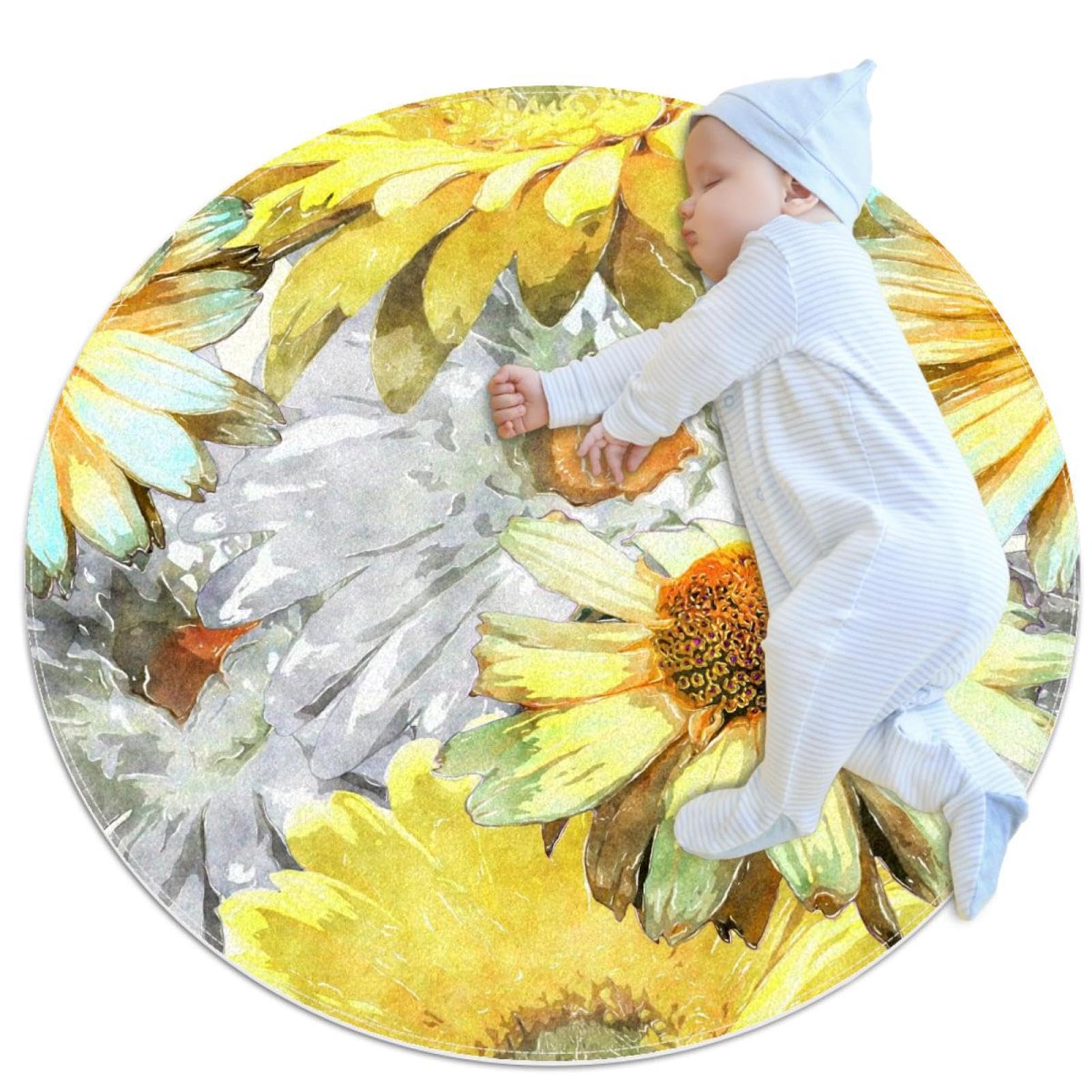 Tapis de salle de bain rond haut de gamme motif fleur de camomille