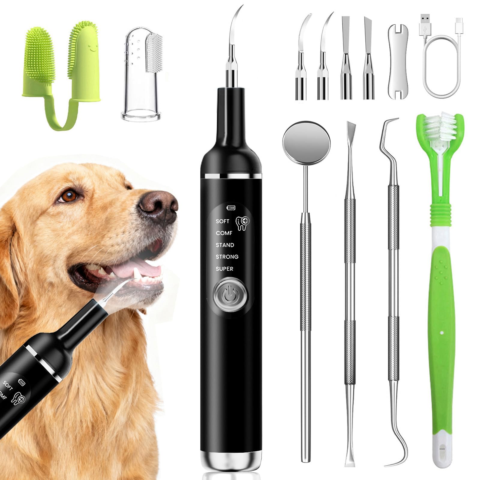 Dog Plaque Remover for Teeth Pet Ultrasonic Tooth Cleaner with LED Light Cleaning Kit for Tartar and Stains