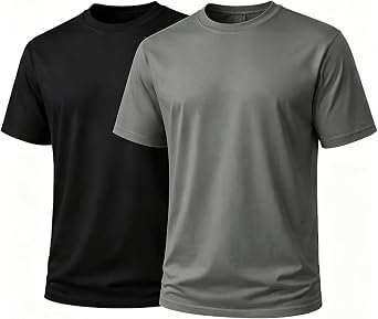 Mens Plain T-Shirts 2-Pack, 100% Cotton Crew Neck Basic Tees, Soft Breathable Undershirts for Daily Casual Work