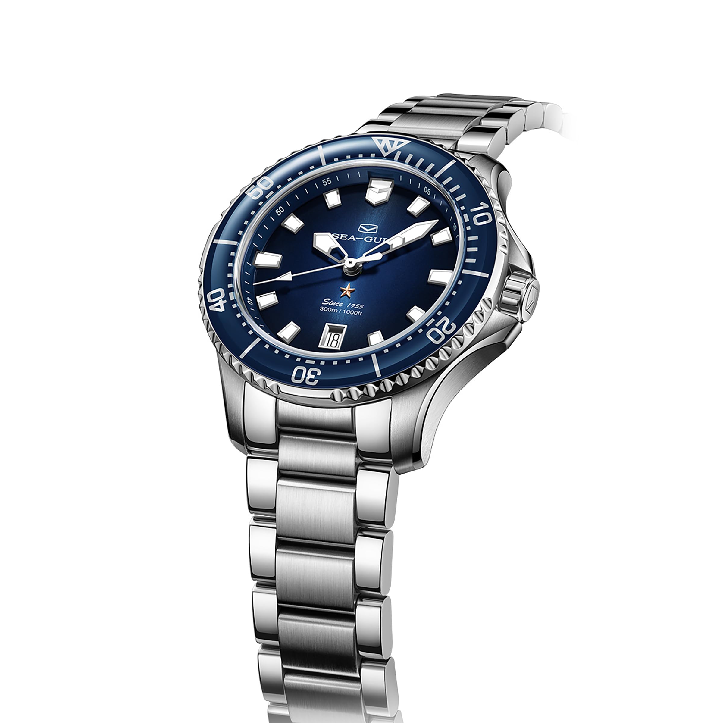 SEA-GULL Automatische mechanische Taucheruhr für Herren, Edelstahl, wasserdicht, Business-Kleid, leuchtender Kalender, Armbanduhren, 41 mm, Ocean Serie PRO