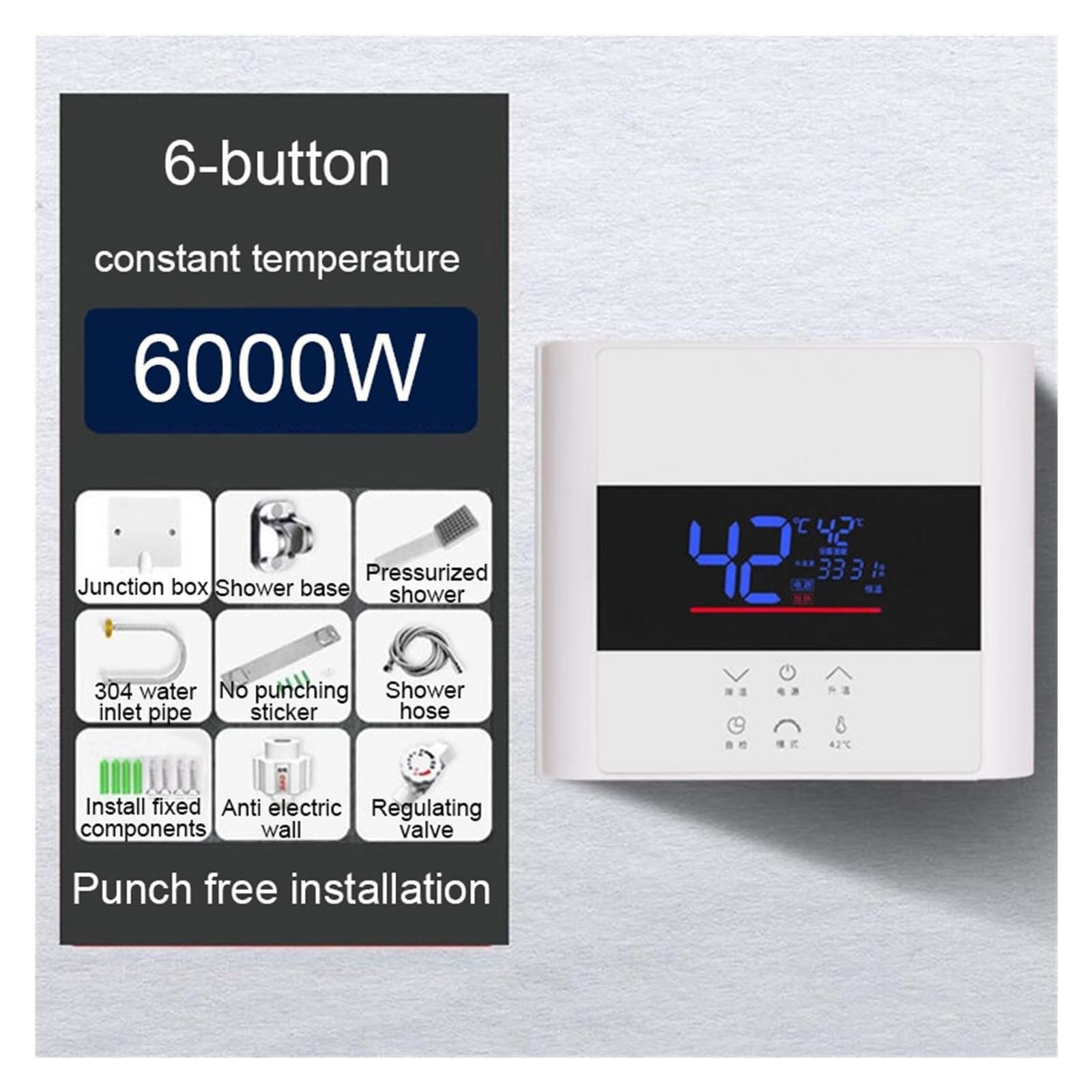 6000W Riscaldatore Di Acqua Calda Senza Serbatoio Elettrico Istantaneo Montato A Parete Mini Bagno Termostato Riscaldamento Doccia Display A LED Veloce E Comodo