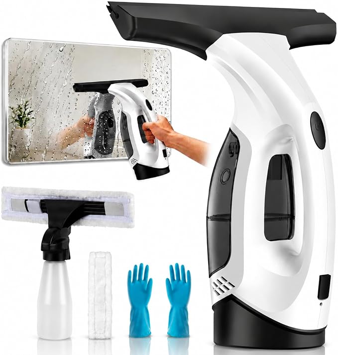 Window Vacuum Squeegee Cordless, Electric Window Cleaner with 2000Pa Suction,