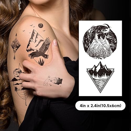 Miniatura 3 de EMOME 60 hojas de tatuajes temporales negros pequeños de planeta de montaña para mujeres y hombres, tatuajes falsos temporales realistas para