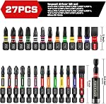Geinxurn 26Pcs 2” 3” Impact Phillipes/Torx/Square/Slotted Screwdriver Bits Set,Magnetic S2 Steel Driver Bits Set and 1pc Impact Bit Holder with Color Coded Base