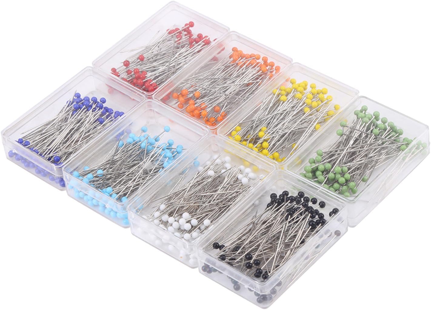 800/1000Pcs Sewing Pins 30Mm Multicolor Glass Ball Head Straight Pins Dressmaking Needles 8/10 Colors with Plastic Box Packaging Wide Range of Application (8 Colors)