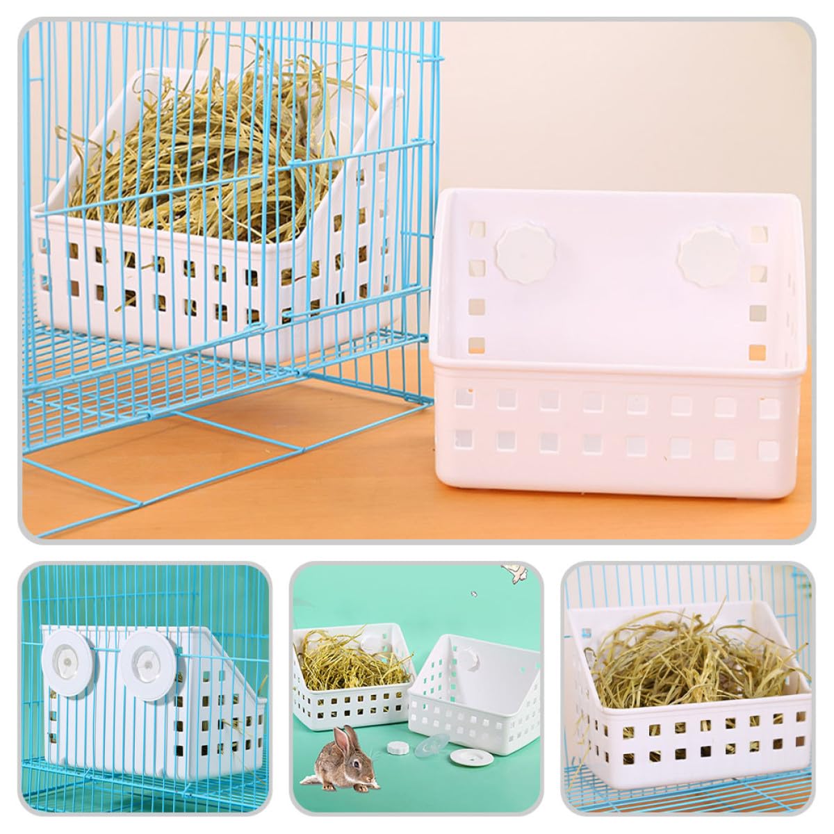 Râtelier à Foin Fixe pour Cage, Lot de 2, Plastique Blanc