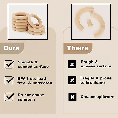 Miniatura 7 de Mandala Crafts 70 anillos de madera natural de 1.5 pulgadas para manualidades, anillos de madera de macramé, anillos de madera sin terminar para