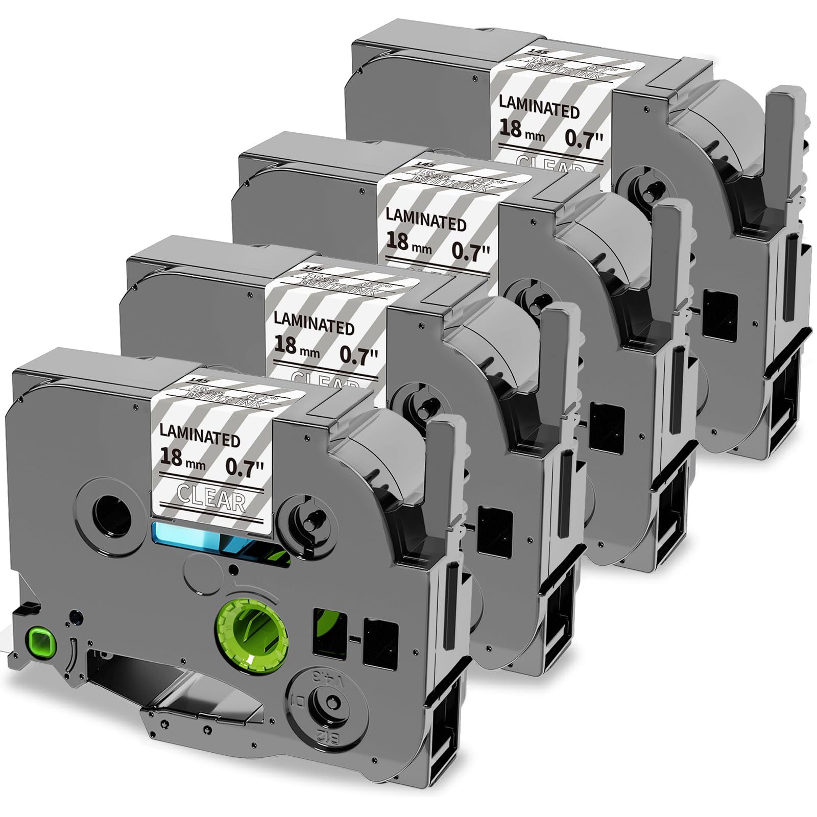 Oozmas Replacement for TZe White on Clear P-Touch Label Tape 18mm 3/4 Inch Laminated TZE-145, Compatible with Brother PT-1900 PT-2030 PT-2430PC PT-D600VP PT-D400AD PT2730VP Label Maker, 4-Pack