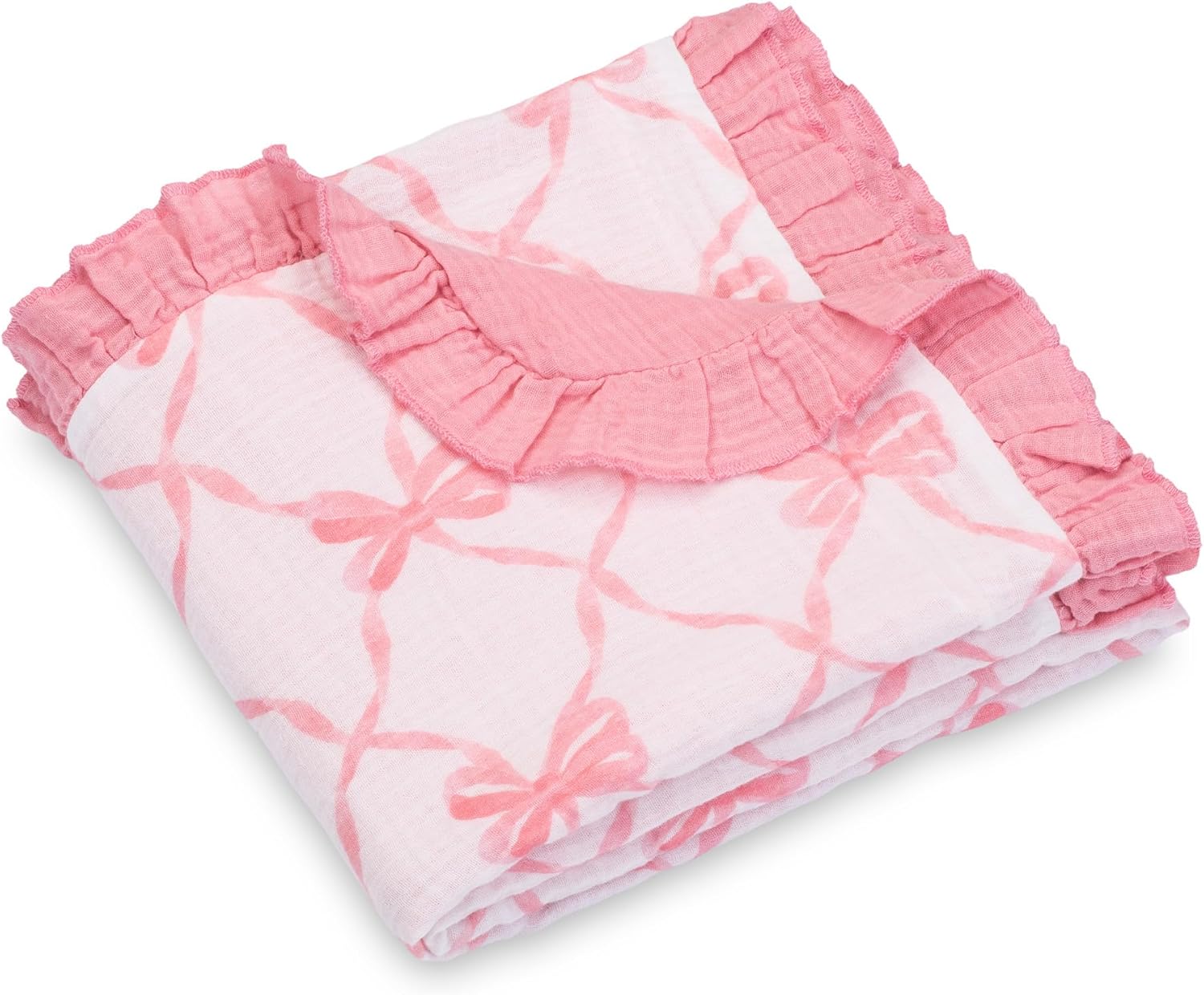 LollyBanks Baby Blanket for Girls, 100% Organic Cotton Muslin Baby Blankets, Soft and Breathable 40 x 36 Inches Crib Blankets for Newborn, Lightweight Toddler Muslin Quilt, Registry (Pink Bow Print)