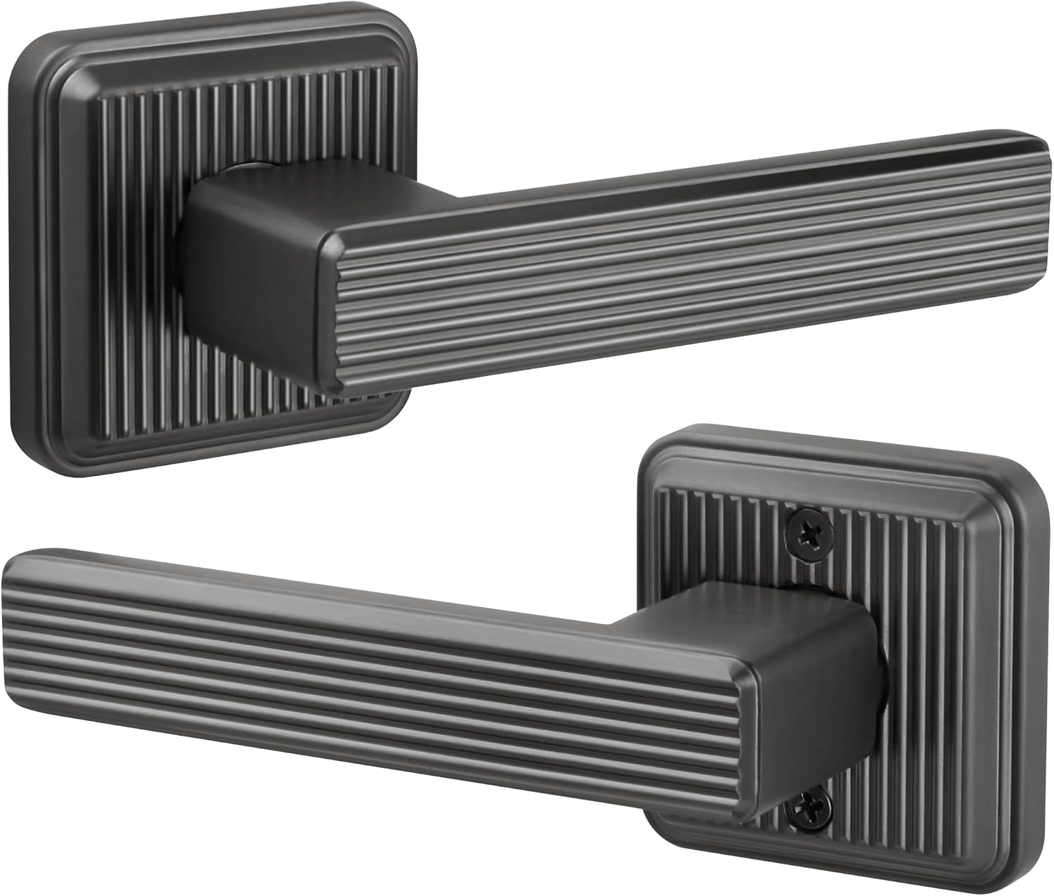 Square Stripes Style Passage Door Handle Non-Locking, Heavy Duty No Lock Door Lever Interior in Antique Nickel Reversible for Right & Left Sided Closet/Hallway Door