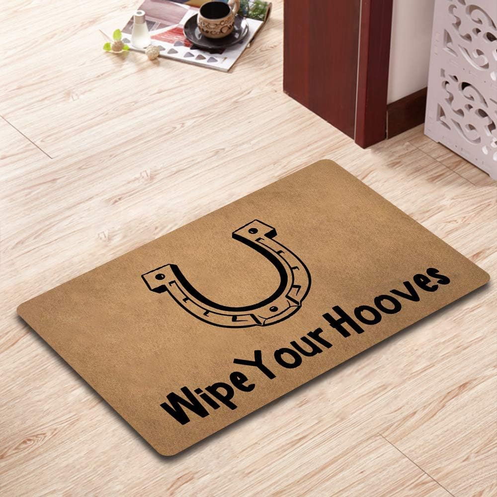 Wipe Your Hooves Doormat Horse Lover Welcome Doormat Funny Welcome Mat Front Door Mat Rubber Non Slip Backing Funny Doormat Indoor Outdoor Rug 30 in(W) X 18 in(L)