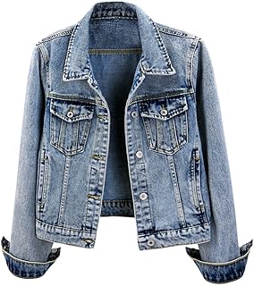 Womens Basic Button Down Vintage Black Long Sleeves Denim Jean Jacket Ja...