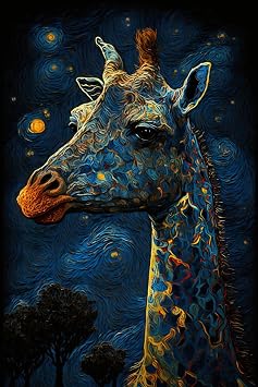 Wood Puzzles Adult,Jigsaw Puzzles Giraffe Van Gogh Style,Jigsaw Puzzles for Adults,Jigsaw Puzzles 35 Pieces