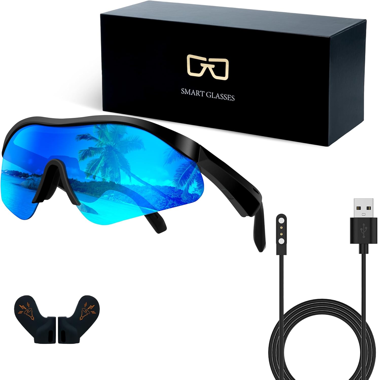 WAMOVAL Smart Glasses G200 with magnetic charging cable and accessories