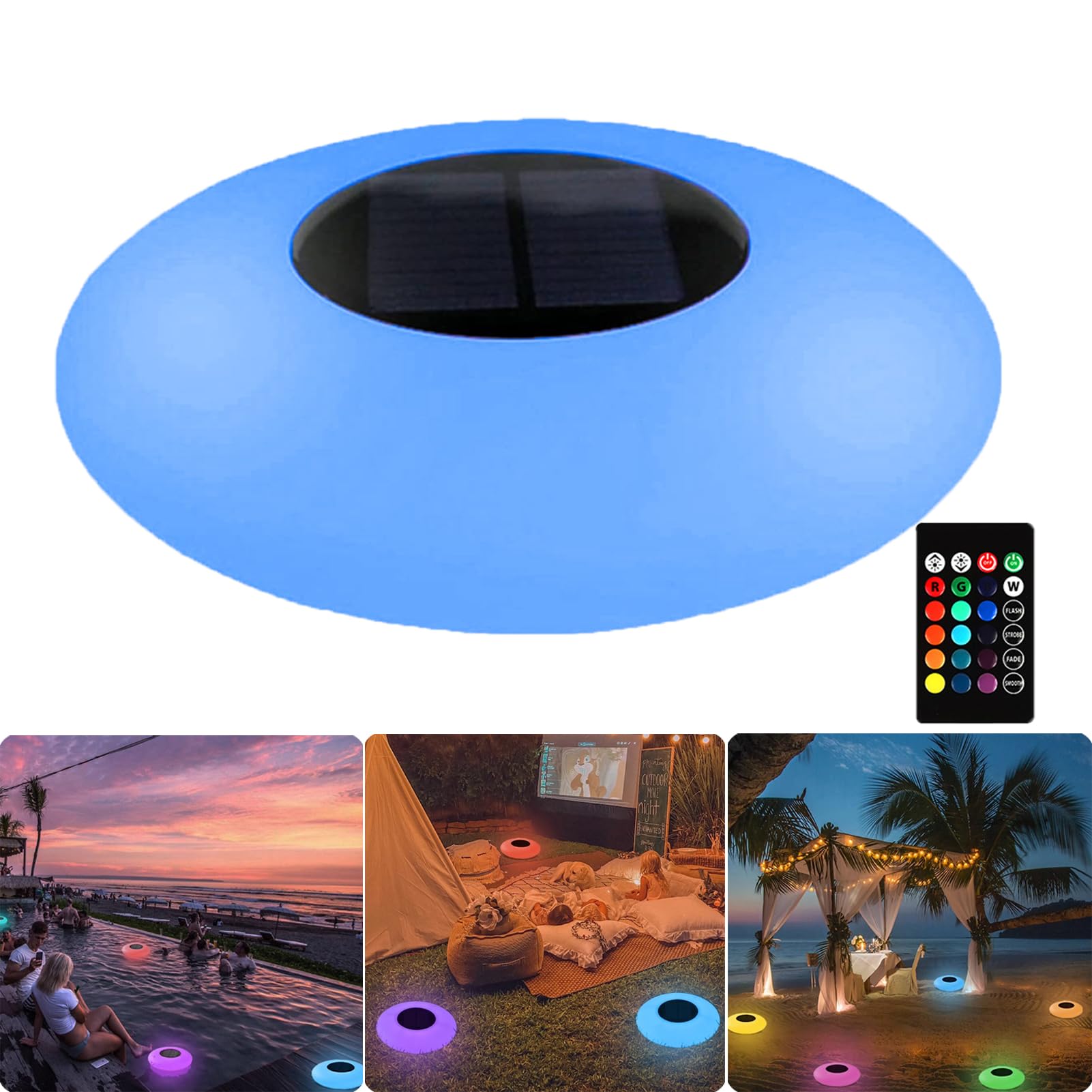 32CM Solar Floating Pool Light, Outdoor 16 RGB Phantom Color Solar Powered LED Globe Lamp, Pool Lights That Float W/Remote, Inground Pond Flickering Party Event Night For Beach Lawn Decor IP68
