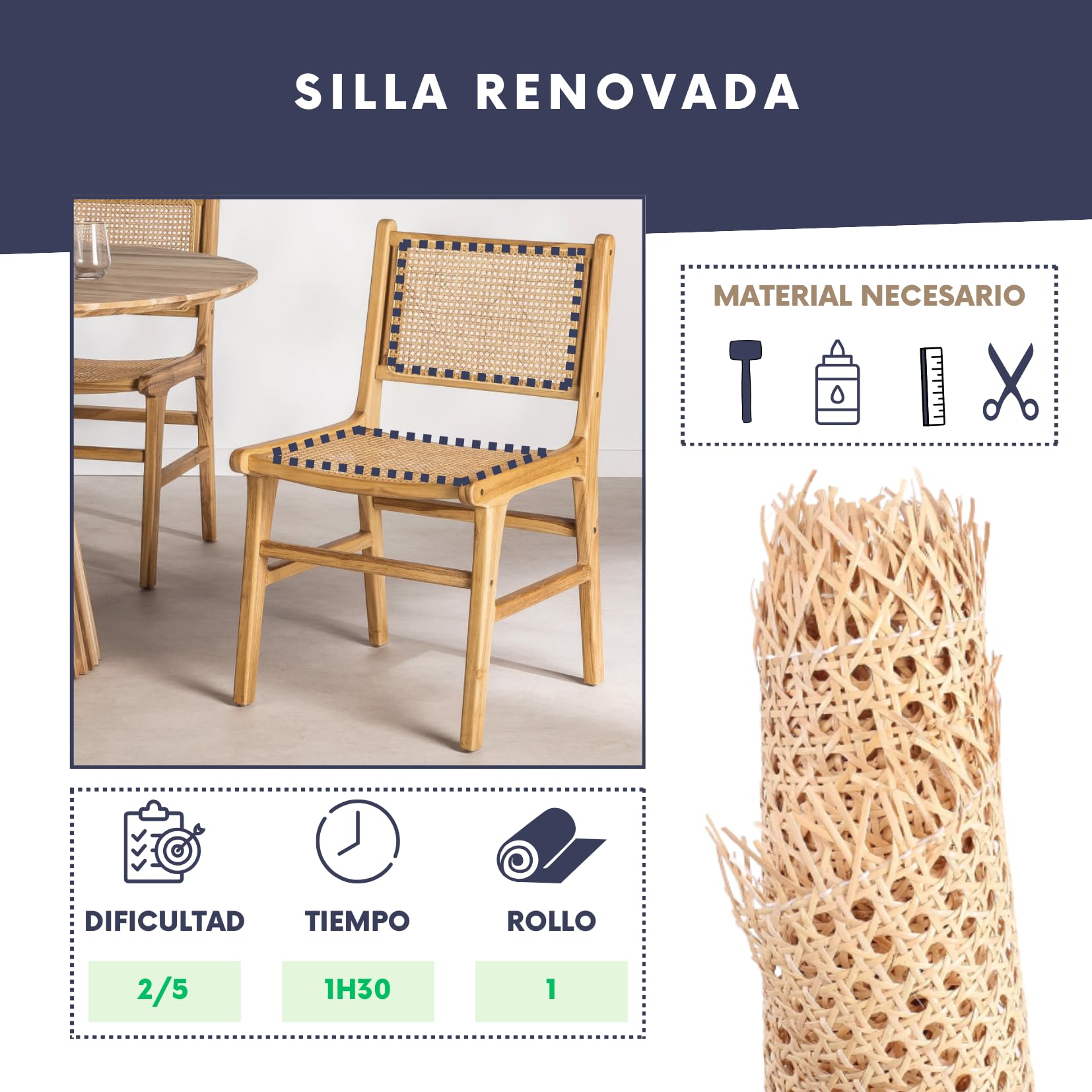 Rollo de caña de ratán Natural 60 CMx1 M Creaciones y Restauraciones de Muebles con Elegancia