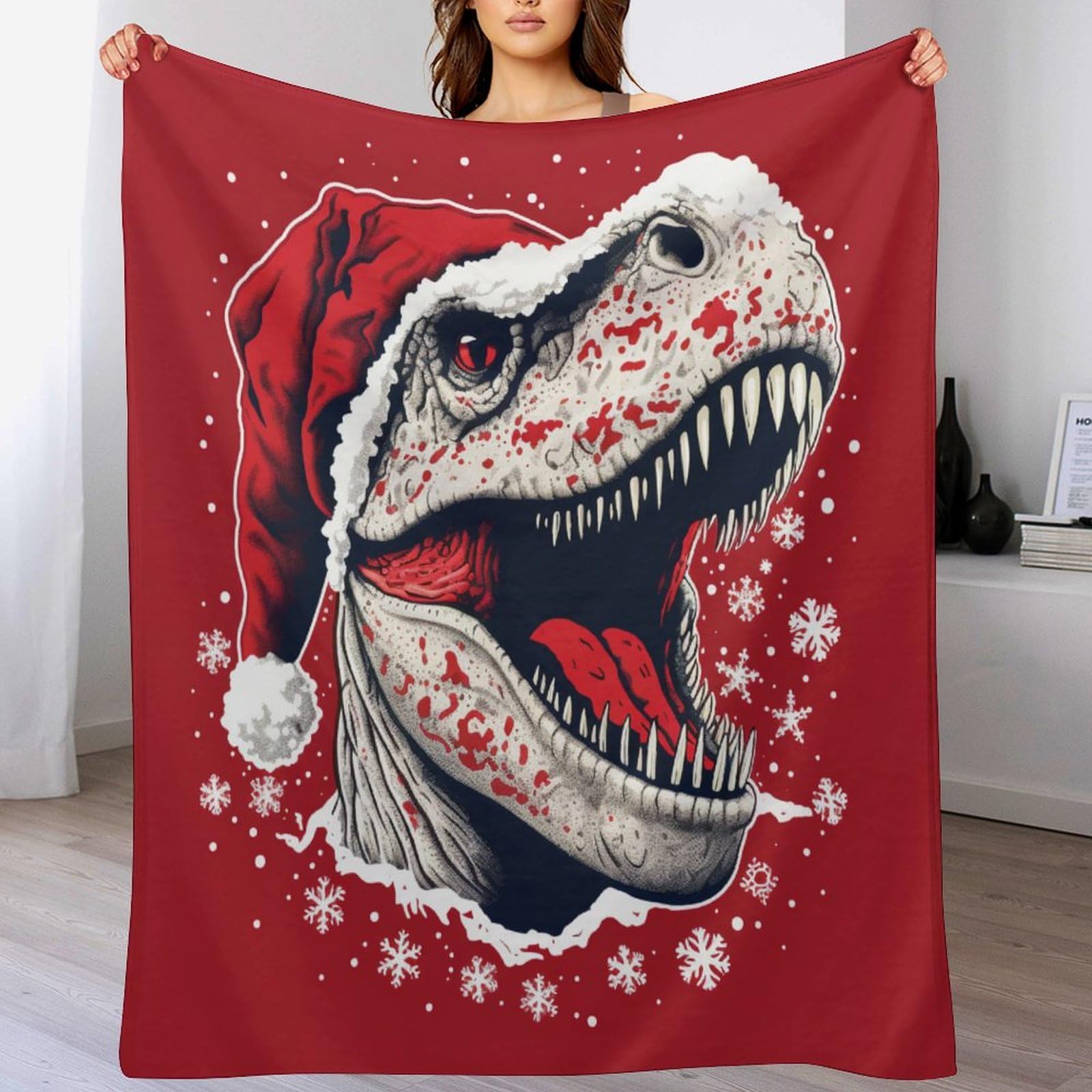 PAZZK Christmas Dinosaur Blanket Anti Pilling Throw Blankets Cozy Durable Blankets for Office Couch Cinema Gifts Quality WashableοΌ100Γ130cmοΌ