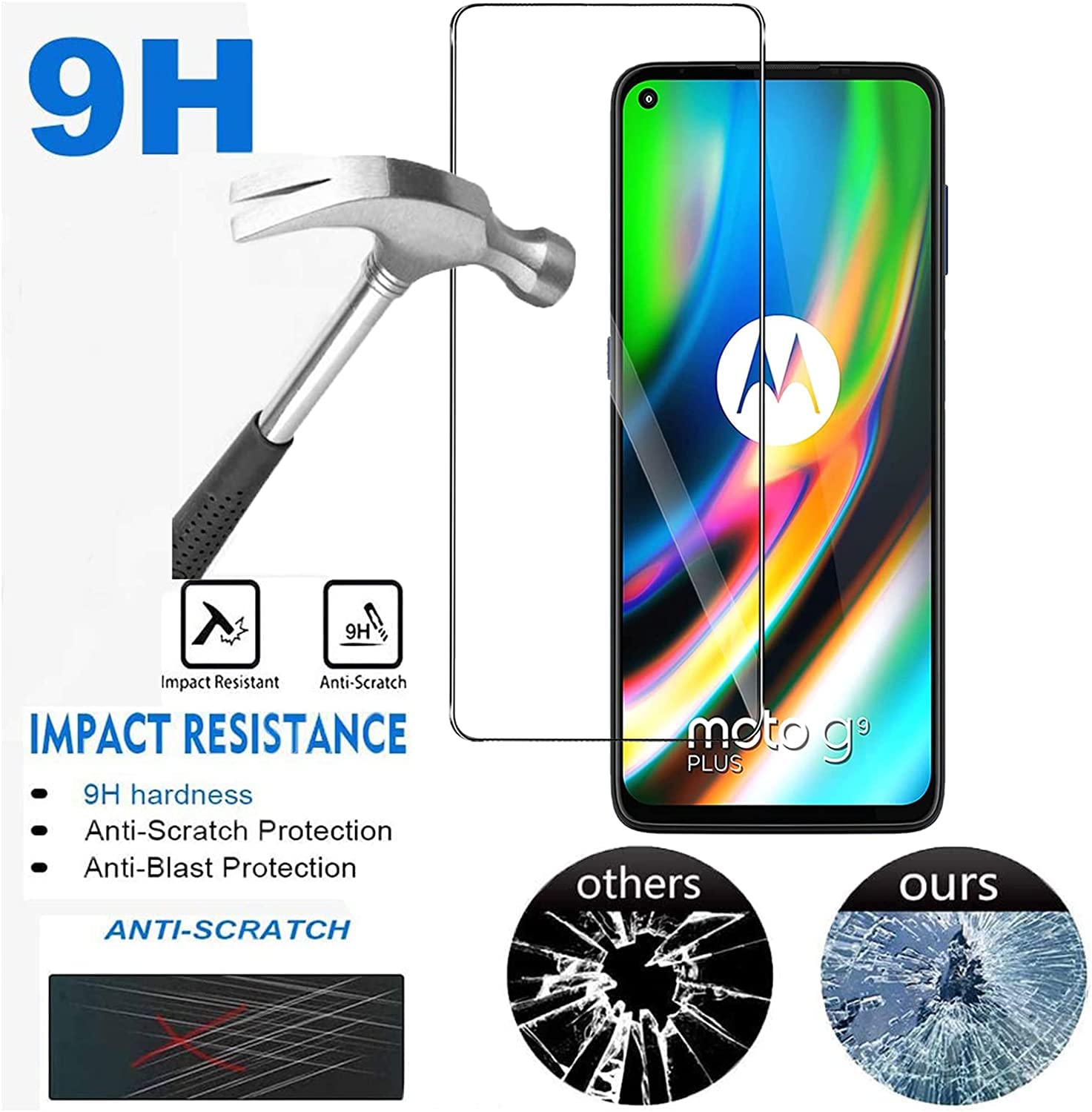 3 vetri temperati per Motorola G9 Plus, Pellicola Protettiva Durezza 9H, 0,33mm