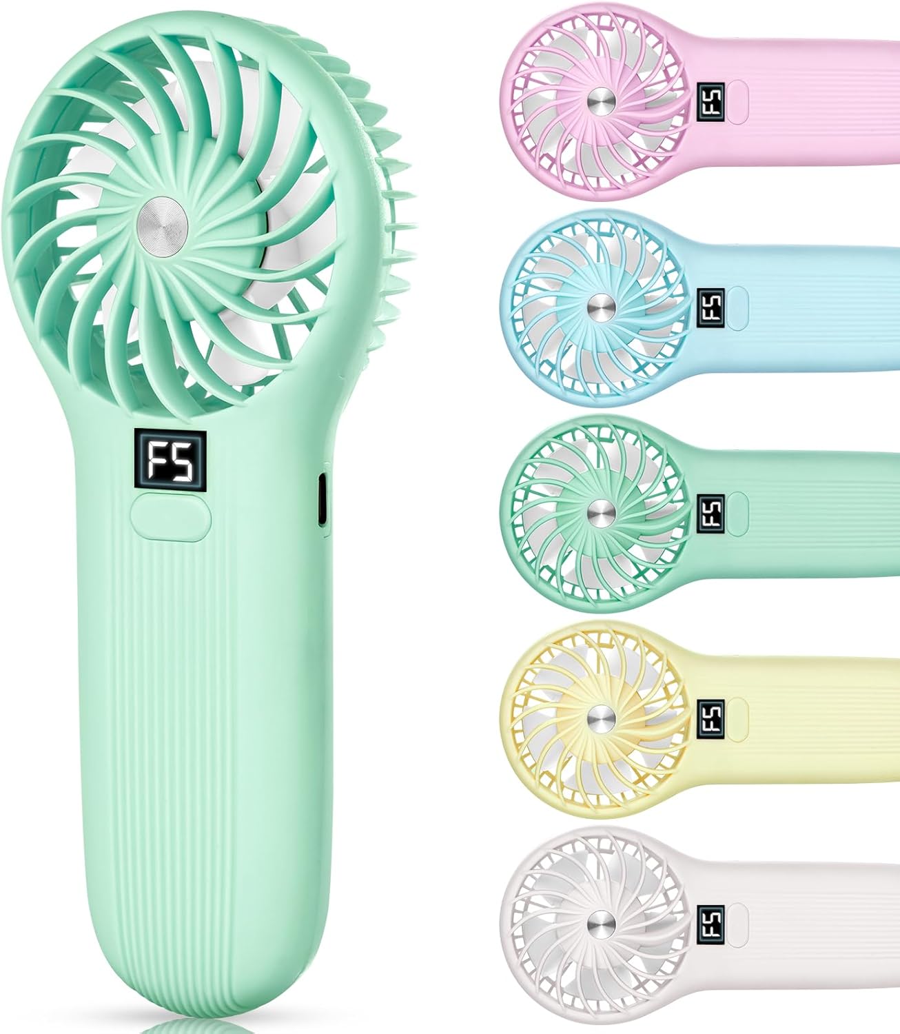 15000RPM Handheld Fan with 5000mAh Battery - High-Speed Portable Fan, 5 Adjustable Speeds, USB Rechargeable, Extra Strong Wind Mini Fans for Travel, Office, Outdoor - Gift for Women/Men/Kids (Green) Green Fine