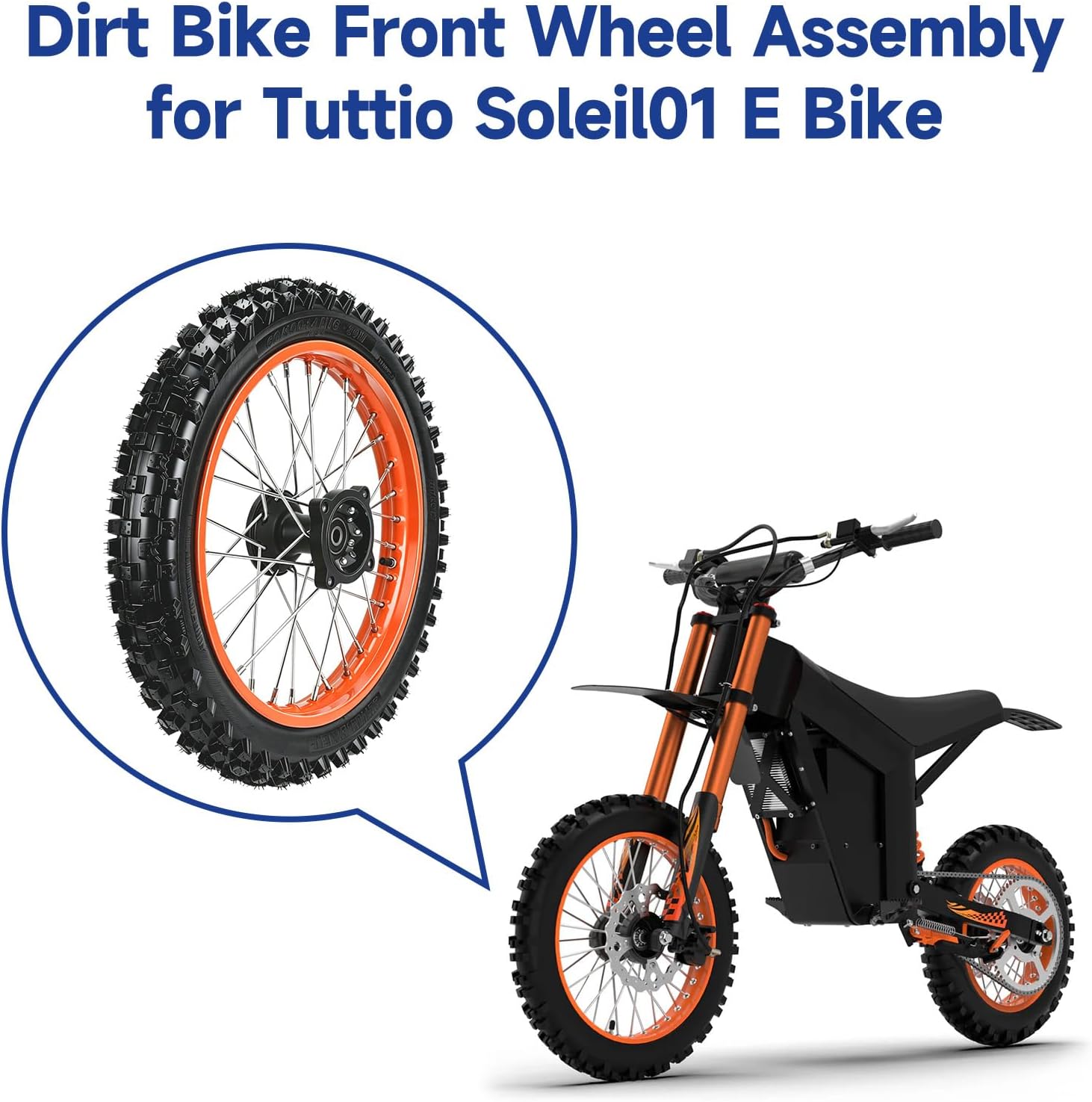 14'' Front Wheel Compatible with Tuttio Soleil01 Electric Bike Motorcycle, Dirt Bike Tire and Rim Assembly with Bearings Replacement for Tutto Soleil 01 E Bike with Tire Repair kit