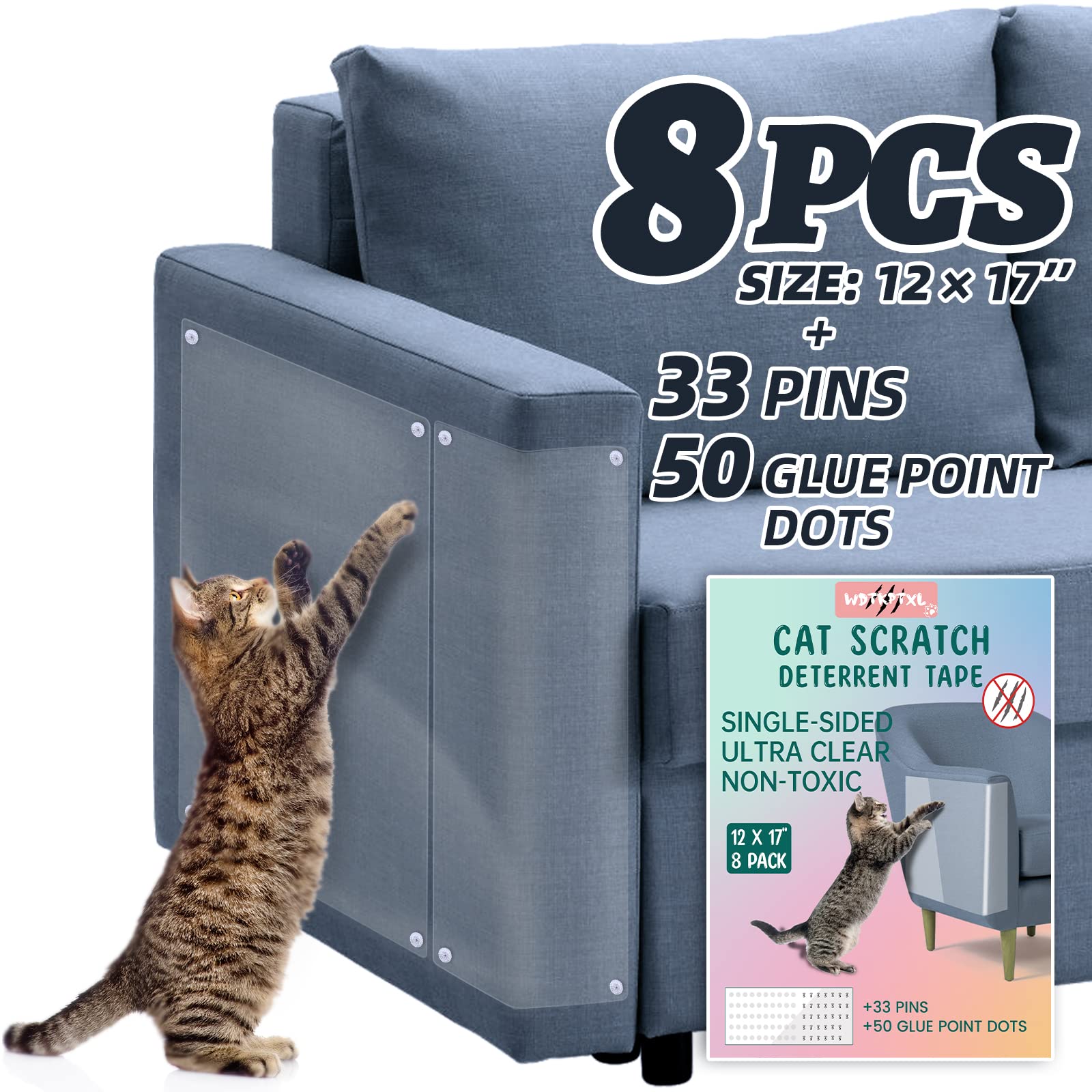 Cat Scratch Deterrent, 8-Pack 12 x17'' Anti Scratch Tape, Furniture Protectors from Cats, Cat Training Tape, Sheets Couch Corner Protectors for Cats by WDTKPTXL