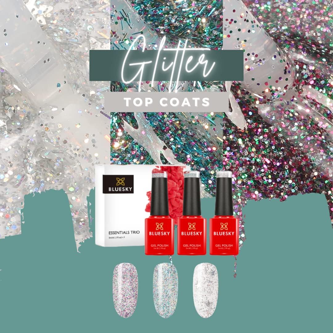 Bluesky Gel Nail Polish Set, Glitter Top Coats - 3 x 5ml Gel Polish Top Coats with glitter pieces - Image 3