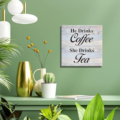Miniatura 4 de He Drinks Coffee She Drinks Tea Impresiones en lienzo para decoración de pared, letrero de escritorio para amantes del café, té, póster, pintura