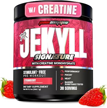 ProSupps Dr. Jekyll Signature Pre Workout Powder with Creatine - Stim-Free Preworkout Supports Focus & Endurance - Caffeine-Free Gym & Fitness Supplements Strawberry, 30 Servings