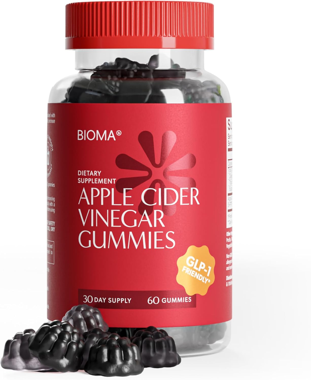 BIOMA Apple Cider Vinegar Gummies Sugar Free - ACV Gummies with 5-HTP & Prebiotic Fiber for Weight Loss, Appetite Control & Digestive Health - GLP-1 Friendly (60 Gummies - 30 Day Supply)