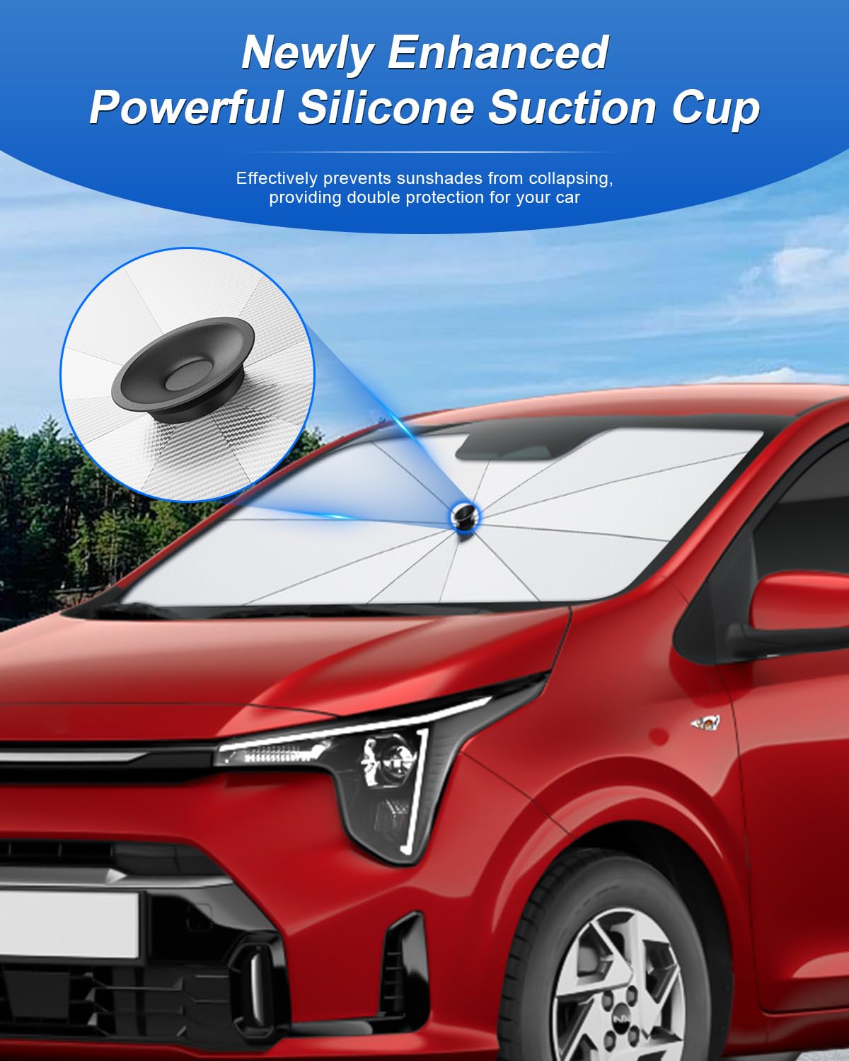 SHAOHAO Ombrello Parasole Parabrezza per KIA Picanto (JA) 2017-2025 Protezione Solare UV con Maniglia Flessibile e Cordino, Accessori Interni, Facile da Riporre e Raffreddamento Rapido