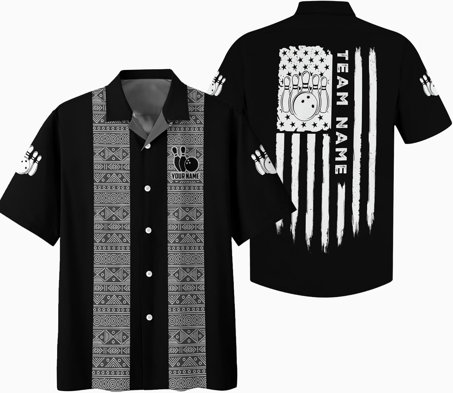 Custom Name Bowling Hawaii Shirt 3D Button Down Shirt with Bowling Theme and Viking Pattern Graphic On it for Bowling Player
