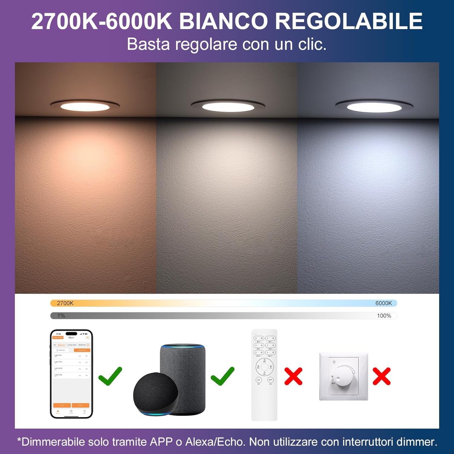 Generico ManGurLumex Set 4 Faretti LED da Incasso Smart, RGB, 7W, 660 Lumen, Compatibile con Alexa