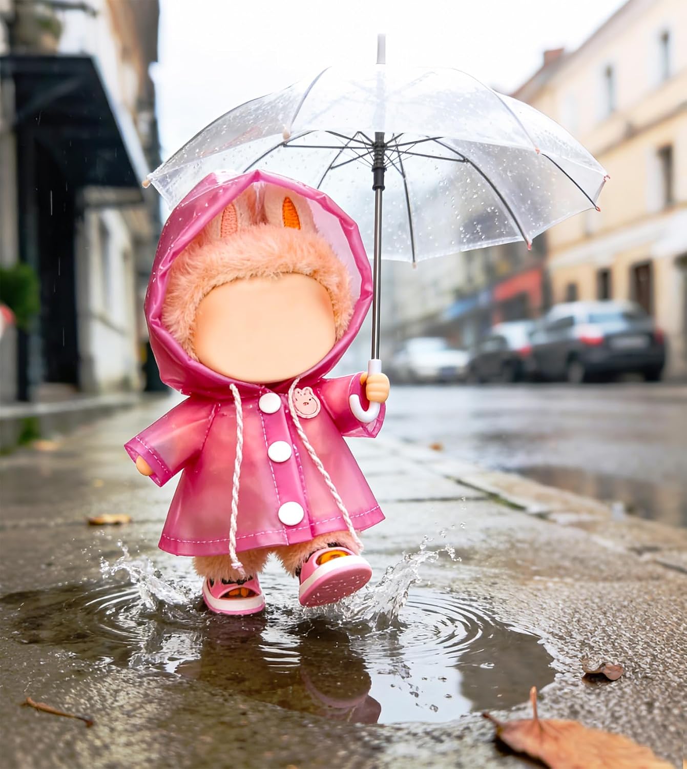 Doll Clothes for Labubu 17cm 15cm, Pink Raincoat Outfit Set image 4