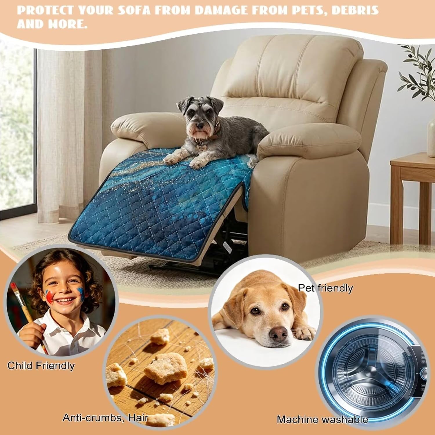 Marble Pattern Recliner Chair Slipcover, Non-Slip Lazy Boy Recliner Cover Water Resistant Couch Chair Covers for Dog Furniture Protector for Living Room