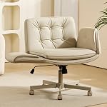 Chaise Criss Cross avec accoudoirs & Roues, PU chaise de bureau en cuir Criss Cross, confortable réglable grand ordinateur pivotant Chaises de bureau pour la maison, maquillage, chambre à coucher (crème)